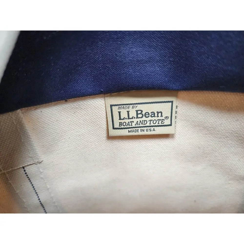 L.L.BEAN Vintage Zip Top Boat and Tote Medium Natural Navy Canvas 16x12 USA - Picture 15 of 16
